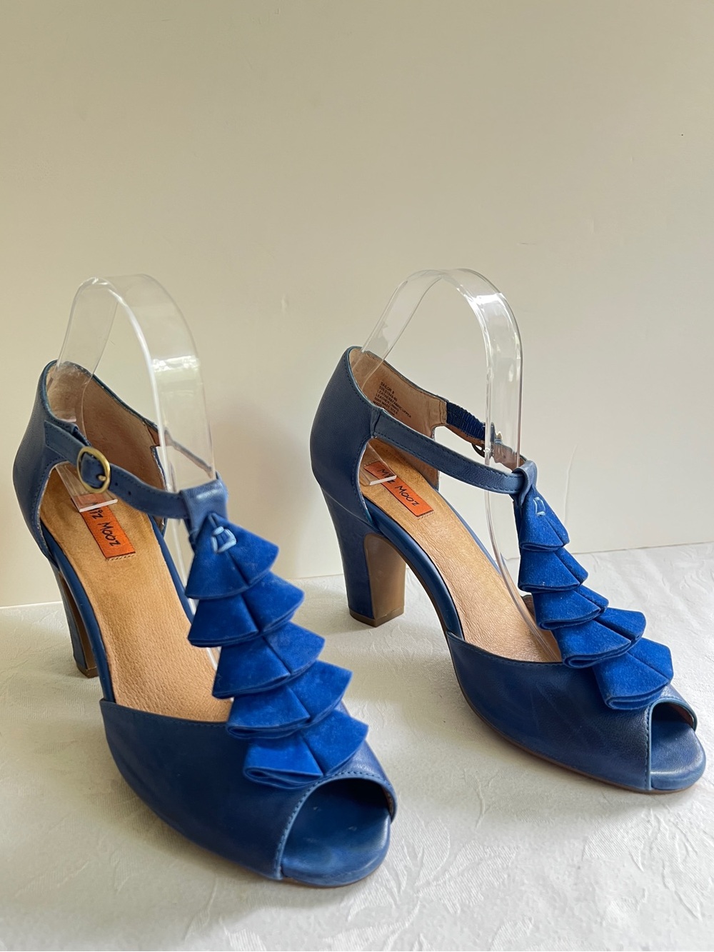 MIZ MOOZ Sailor Blue Leather Peep Toe Pin Up Heels Size 8